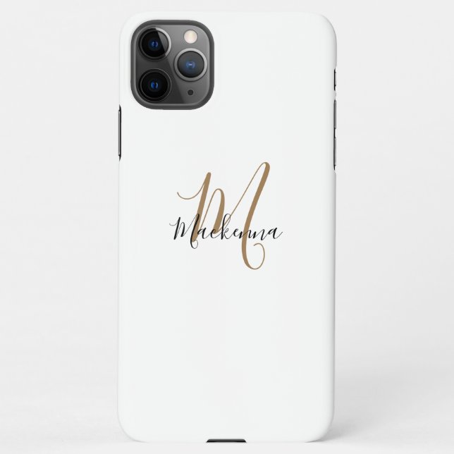 Coque iPhone Monogramme d'or noir moderne Girl Nom de script bl (Dos)