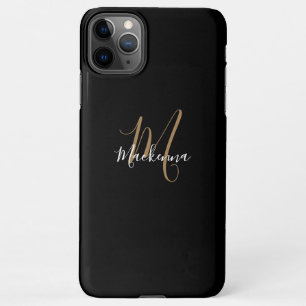 Coque iPhone 11Pro Max Monogramme d'or noir moderne Girly Script Nom Chic
