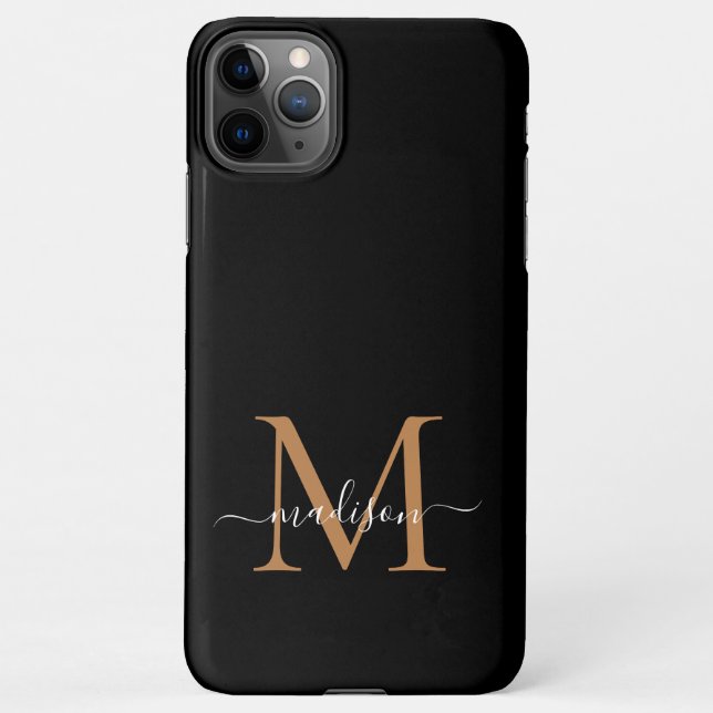 Coque iPhone Monogramme d'or noir moderne Nom du script coque i (Dos)