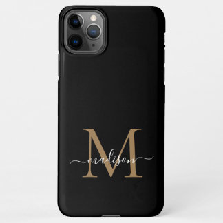 Coque iPhone 11Pro Max Monogramme d'or noir moderne Nom du script féminin