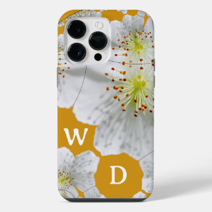 Coque Pour Pour iPhone 14 Pro Max Monogramme Elégant Cute Floral Art Dark Gold
