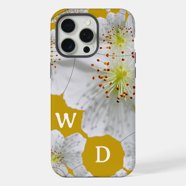Coque iPhone Monogramme Élégant Cute Floral Art Orange Jaune (Verso)