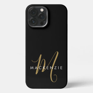Etui iPhone 13 Pro Max Monogramme élégant moderne noir or écriture