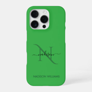 Coque iPhone 16 Pro Monogramme Élégant Personnalisé vert