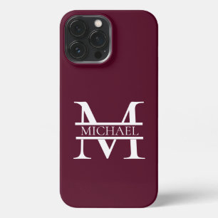 Etui iPhone 13 Pro Max Monogramme et nom Elegant Bourgogne Personnalisé