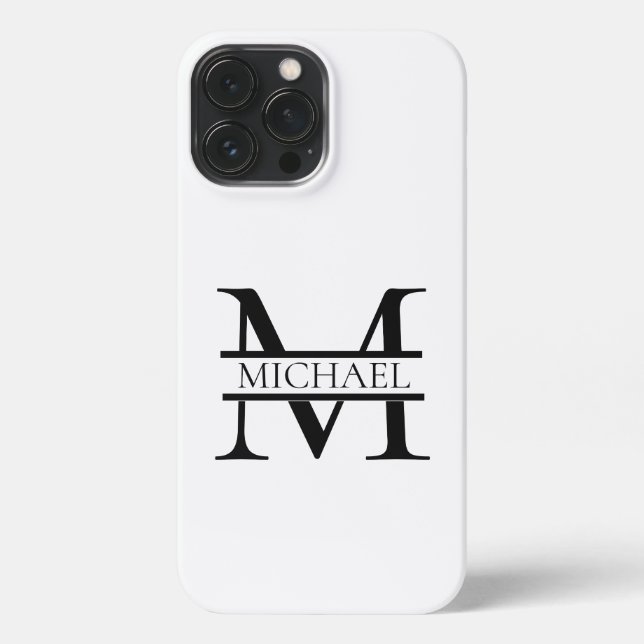 Coque iPhone Monogramme et nom Elégant Personnalisé Blanc (Verso)