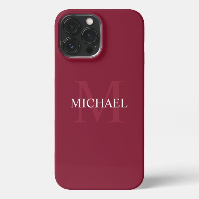 Coque iPhone Monogramme et nom personnalisé Bourgogne rouge (Verso)