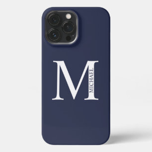 Etui iPhone 13 Pro Max Monogramme et nom personnalisés bleu marine