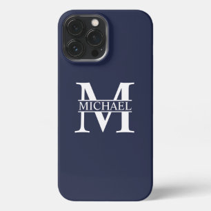 Etui iPhone 13 Pro Max Monogramme et nom personnalisés bleu marine