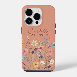 Coque Pour iPhone 14 Plus Monogramme Fleur Sauvage Botanique Élégant Pêche