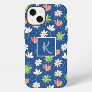 Etui iPhone 13 Monogramme floral bleu mousseux