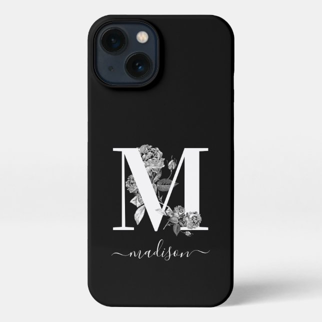 Coque iPhone Monogramme Floral Personnalisé (Verso)