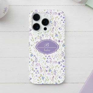 Coque iPhone 16 Pro Monogramme floral personnalisé violet