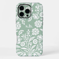 Monogramme floral rétro sauvage vert menthe