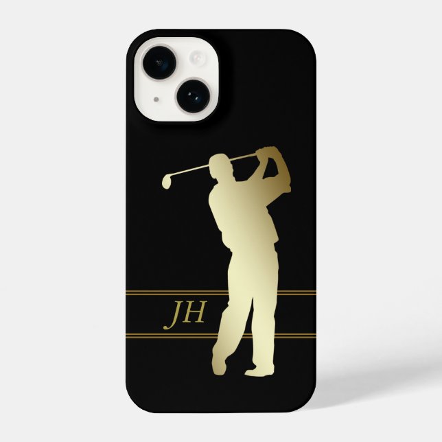 Coque iPhone Monogramme Golfeur Silhouette Or (Verso)