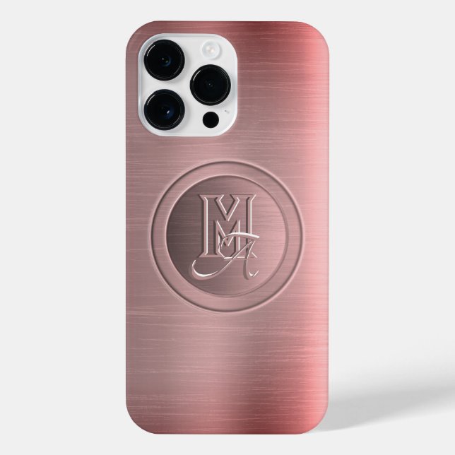 Coque iPhone Monogramme gravé en acier rose métallique (Verso)