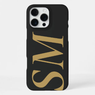 Coque iPhone 16 Pro Max Monogramme Initial Gras Or Noir Élégant