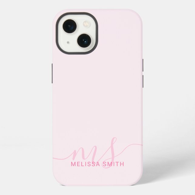 Coque iPhone Monogramme Initial Rose Script Élégant Moderne (Verso)
