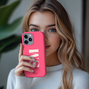 Etui iPhone 13 Pro Max  Monogramme initiale rose vif 
