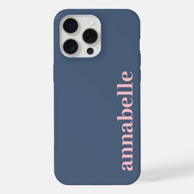 Coque iPhone Monogramme latéral Nom Bleu & Rose Minimaliste (Verso)