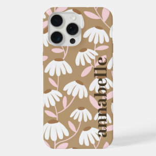 Monogramme latéral Nom Marron et Rose Motif Floral
