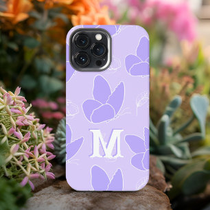 Etui iPhone 13 Pro Max Monogramme M Motif papillon bleu moderne Lilac