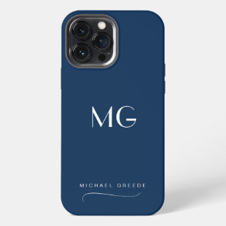 Etui iPhone 13 Pro Max Monogramme Marine Bleu Minimaliste Avec Nom