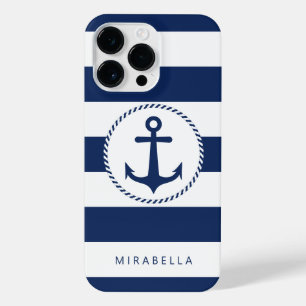 Coque Pour Pour iPhone 14 Pro Max Monogramme Marine marine Bleu Bleu Blancs Ancre