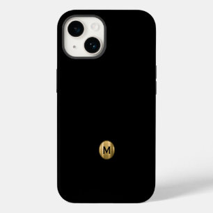 Coque Pour iPhone 14 Monogramme Métal Brossé Or Noir Minimal