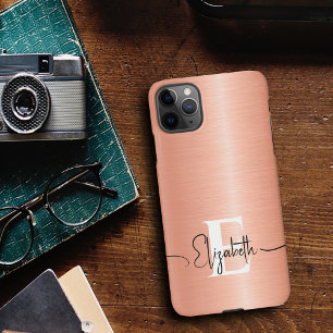 Coque iPhone 11Pro Max Monogramme métallique brossé Fuzz de Pêche moderne