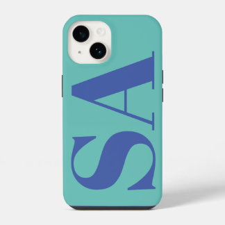 Coque Pour iPhone 14 Monogramme minimal bleu moderne