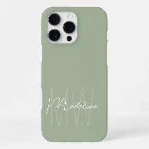 Coque iPhone 16 Pro Max Monogramme Minimaliste Moderne Vert Sauge Clair