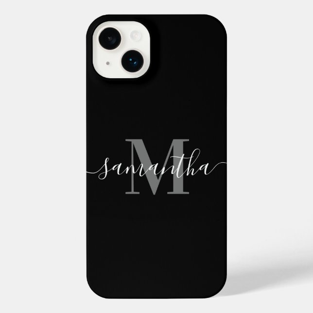 Coque iPhone Monogramme minimaliste noir (Verso)