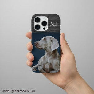 Coque iPhone 16 Pro Monogramme Moderne 1 Photo Métal Brossé Gris