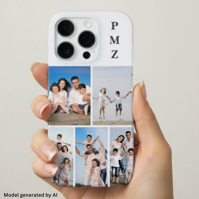 Coque iPhone Monogramme Moderne 5 Photo Collage Cloud Dancer Bl (Créateur téléchargé)