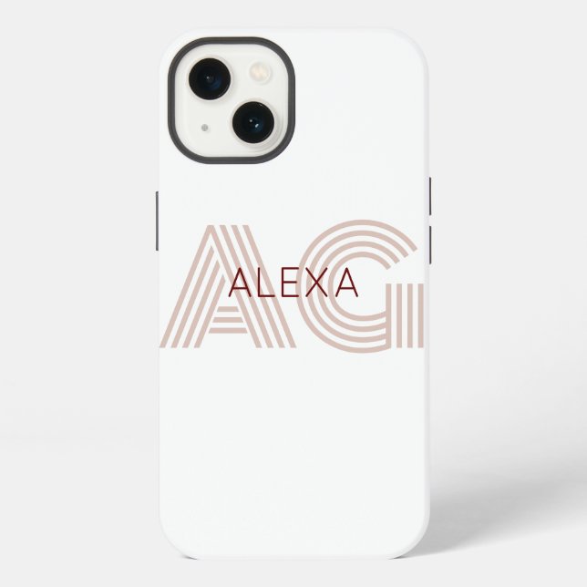 Coque iPhone Monogramme moderne beige et vin (Verso)