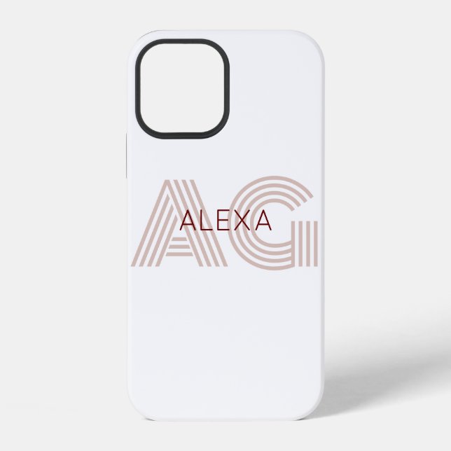 Coque iPhone Monogramme moderne beige et vin (Verso)