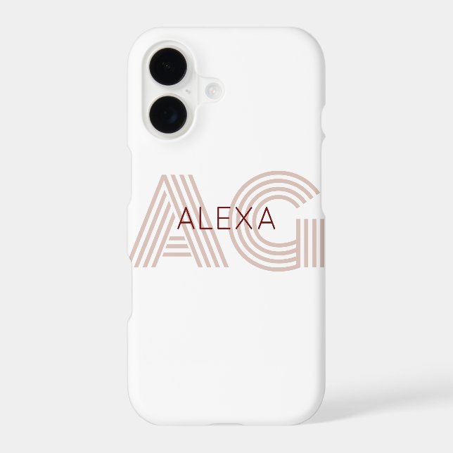 Coque iPhone Monogramme moderne beige et vin (Verso)
