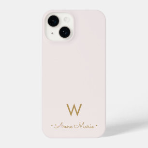 Coque Pour iPhone 14 Monogramme moderne Blush Pink Gold Script