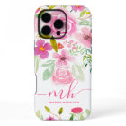 Monogramme moderne d'aquarelle vert girly rose