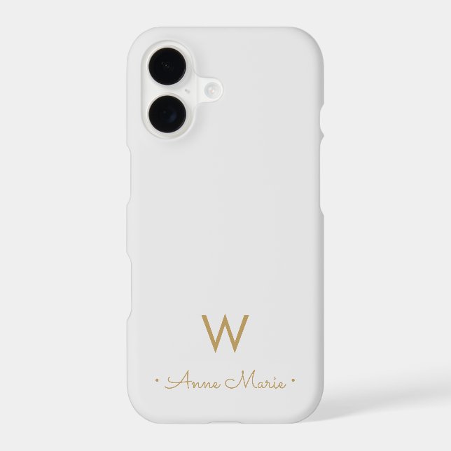 Coque iPhone Monogramme Moderne Gris Clair Or Script (Verso)