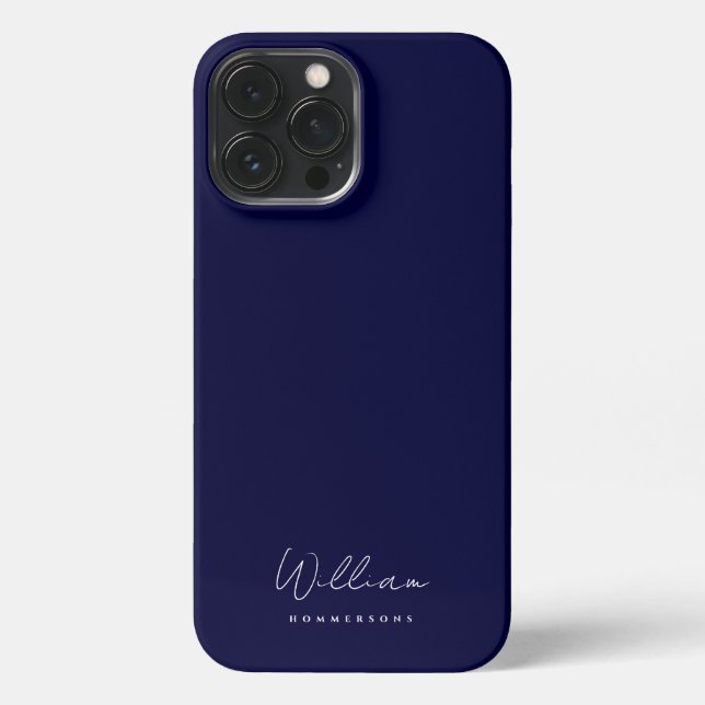 Coque iPhone Monogramme moderne Nom Script élégant Bleu de minu (Verso)