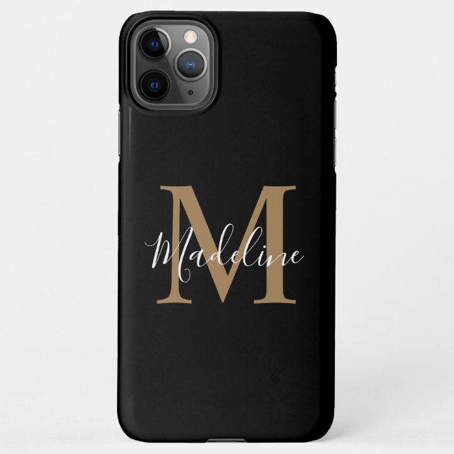 Coque iPhone Monogramme moderne or noir simple et élégant (Dos)