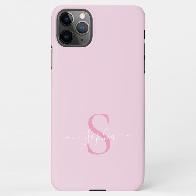 Coque iPhone Monogramme moderne rose fille élégant Nom de scrip (Dos)