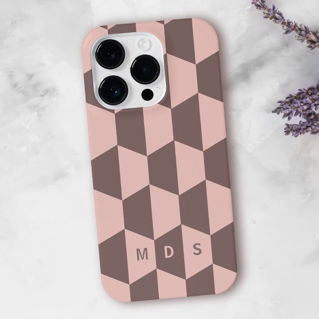 Coque iphone Monogramme moderne rose vif (A modern pink geometric design phone case with space for your initials)