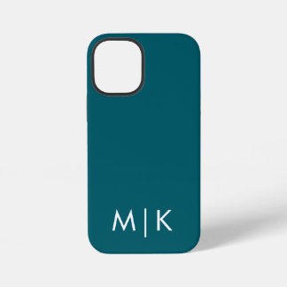 Coque iPhone 12 Mini Monogramme Moderne Sarcelle Foncé et Blanc 