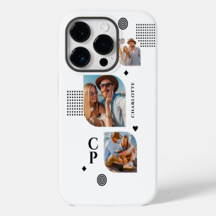 Coque Pour iPhone 14 Plus Monogramme Nom 3 Photo Collage tendance moderne