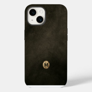 Coque Pour iPhone 14 Monogramme Or Brossé Moderne Noir