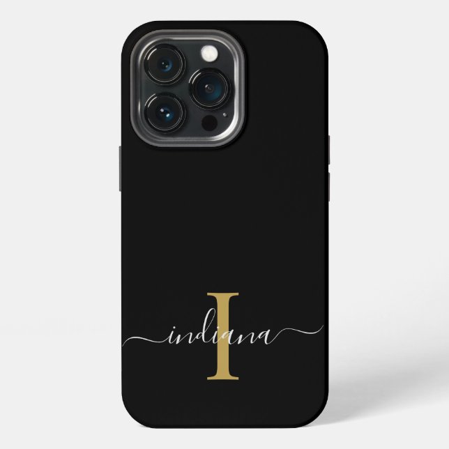 Coque iPhone Monogramme Or Initiale Grise Nom Moderne Script (Dos)