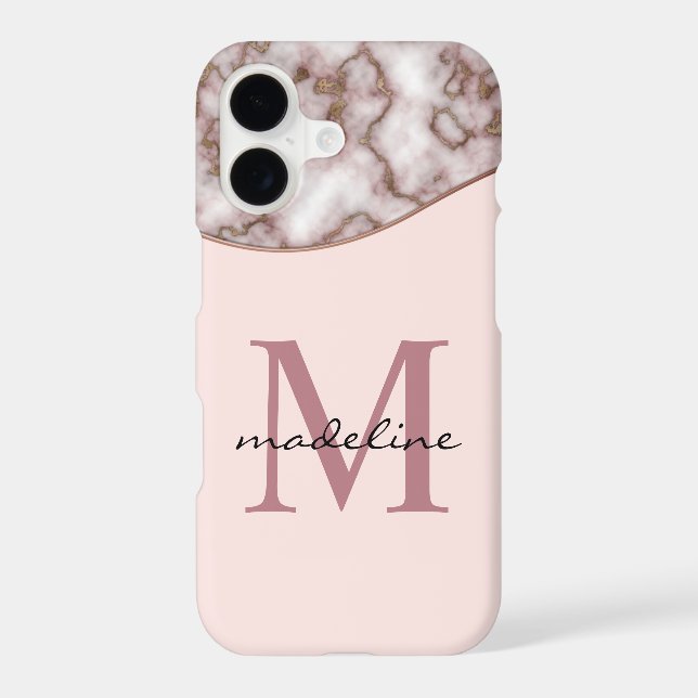 Coque iPhone Monogramme or Rose brut moderne (Verso)